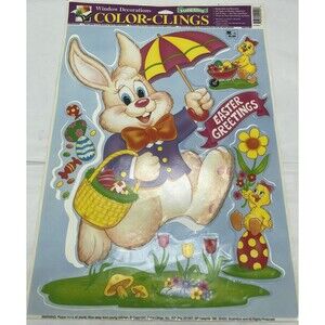 Vintage Easter Color-Clings Window Decorations Bunny Rabbit Easter Greeting